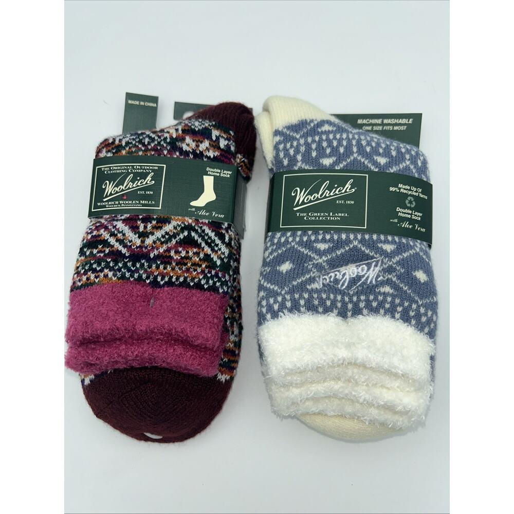 2 Pairs Woolrich Womens's Double Layer Home Socks with Aloe Vera New! NWT